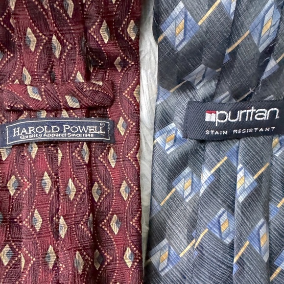100% Silk Necktie DUO- Puritan steel gray & Harold Powell cranberry both Vintage - Picture 10 of 11